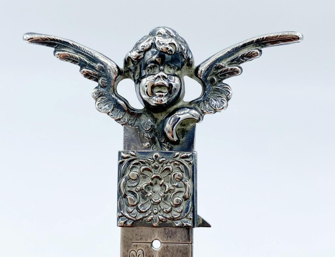 Antique Art Nouveau 1894 William B Kerr Sterling Silver Cupid Hem Gauge Ruler