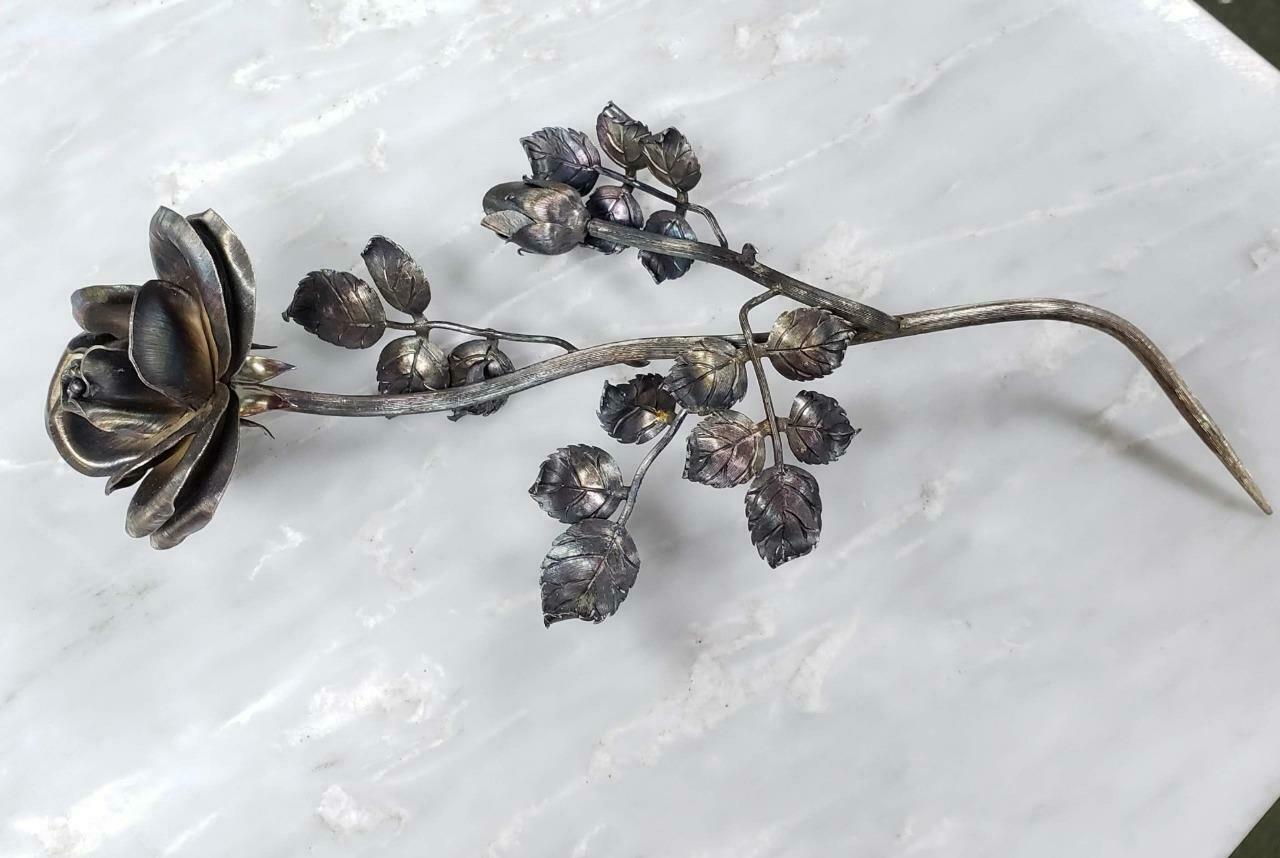Antique Sterling Silver Beautiful Rose Decoration ~ 113.0g ~ Ss-5000