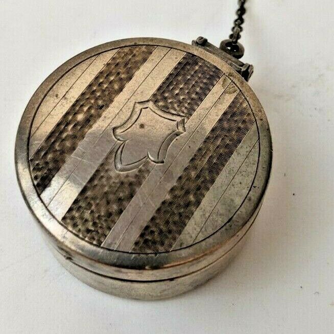 Art Deco Sterling Silver Chatelaine Compact Pill Box With Mirror
